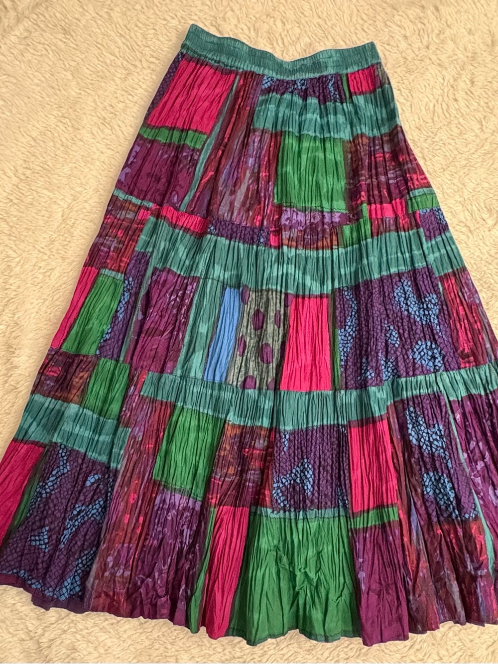 MAXI SKIRT COTTON PURPLE GREEN PINK BOHO BEACHY TWIRLY PREPPY TEXTURED
SUMMER M
